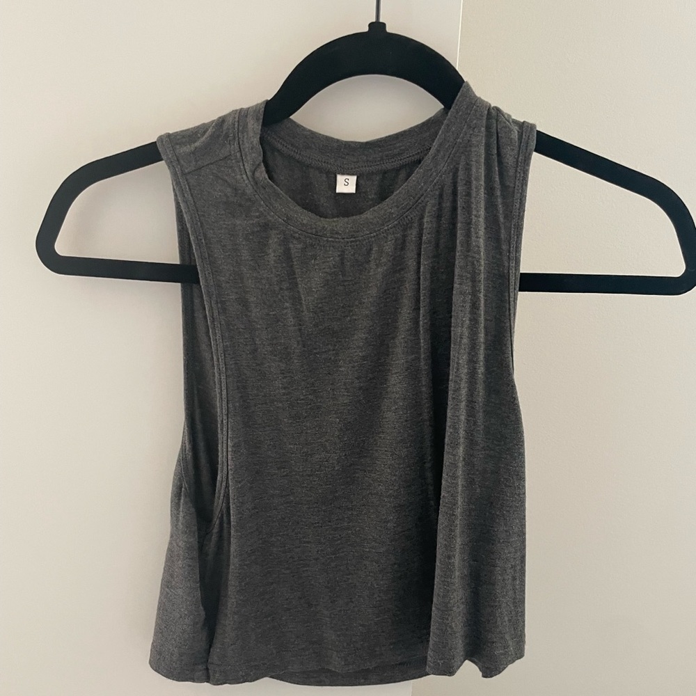 Grey Cropped Cotton Tank Top